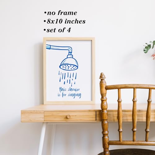 Image of Boat Wades Blue and Pink Bathroom Wall Art Prints Set of 4, Watercolor Shower Head Yellow Baby Duck Posters Pictures Wall Decor for Kids Girls Bathroom Washroom Restroom Toilet, 8x10 Unframed