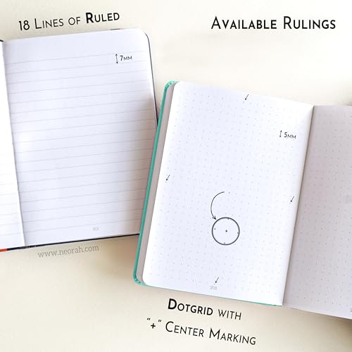 Image of NEORAH -A6 DOTTED | 368 Pages - 110 Gsm | PAGE A DAY JOURNAL (14.8 X 10.5 cm)-Hardcover Dot Grid Notebook |Back Pocket |3 Silk Book Mark - Completely HANDMADE for Journaling,writing - TEAL