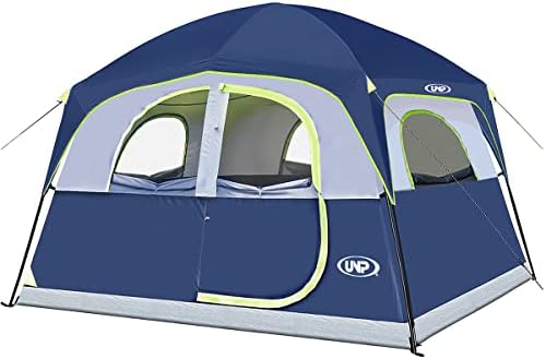 UNP Tents 6 Person Waterproof Windproof Easy Setup,Double Layer Family Camping Tent with 1 Mesh Door & 5 Large Mesh Windows -10'X9'X78in(H) (Dark Blue) 1