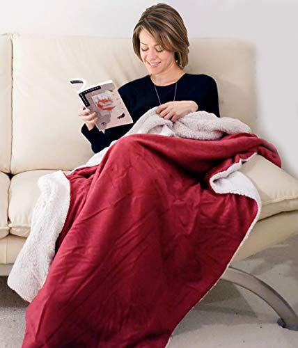 Napa Sherpa Throw Blanket Wine 50` - Luxury Lambswool Reversible Sherpa Throw - Super Soft Cozy Velvet Plush Throw Blanket, All Seasons Plush Blanket for Bed or Couch, Best Comfort Caring Gift
