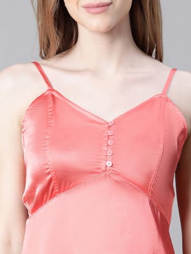 Image of oxolloxo Women V-Neck Shoulder Strap Sleeveless Nightwear Satin Dress