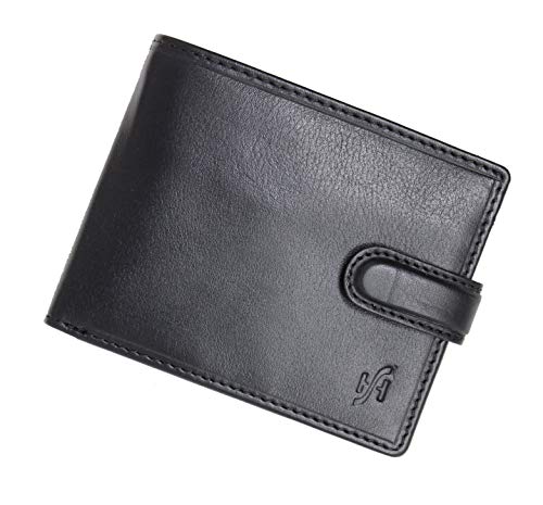 Lujosa cartera de piel suave para hombre, con espacio para tarjetas de crédito, ranura transparente para DNI y bolsillo para monedas integrado, marca Starhide (825) Negro negro