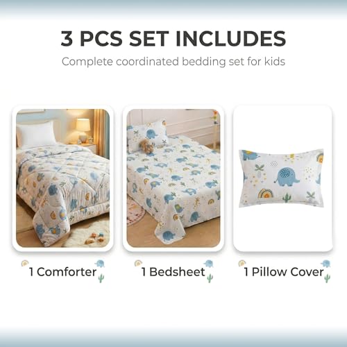 Image of VAS COLLECTIONS Single Bed Comforter Set 220 GSM Microfiber | Ultra Soft AC Comforter with Flat Bedsheet (60x90 Inches) & 1 Pillow Cover | 3 Pc Bedding Set (Elephant Print) | 3 Pc Bedding Set