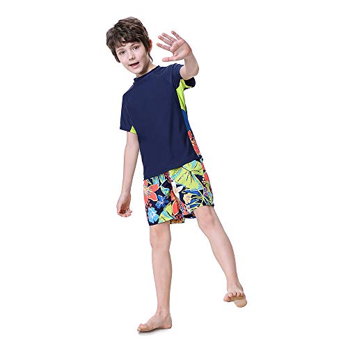 Boys Swimsuits Rash Guard Bathing Suit Long Sleeve Swim Sets 2 Piece Swimsuits For Boys Size 5-14 Years Indigo #TOP12