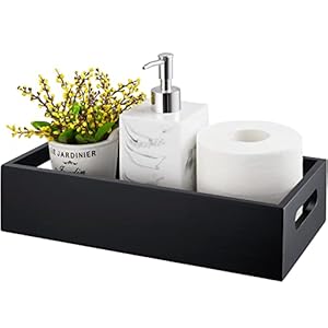 ALELION Black Bathroom Basket – Wooden Toilet Tank Paper Basket with Handle for Organizing – Back of Toilet Storage Organizer for Bathroom Tank Topper Counter – Black Bathroom Decor Box