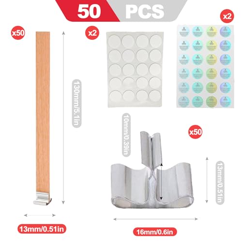 Pack de 50 mechas de madera para velas con base metálica miniatura 2
