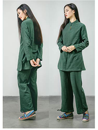 Ksua Womens Chinese Kung Fu Clothing Tai Chi Suit Cotton Yoga Suit For Zen Meditation Martial Arts, Dark Green Us Xl/Tag Xxl #TOP2