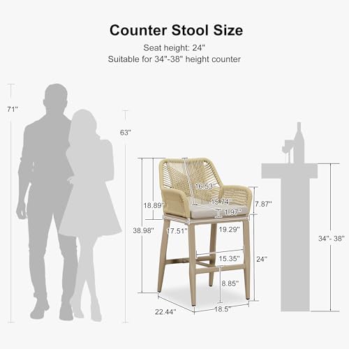 Image of PURPLE LEAF Counter Stools Set of 4 Comfortable Seat Cushion, Champagne