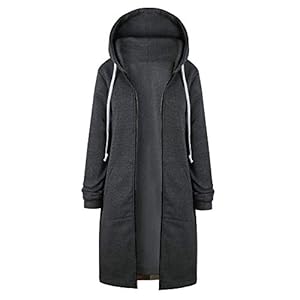 Manteau D Hiver Dames Sweat À Capuche Unie Vêtements Manches Couleur Longues Sweat Long Manteau Tops Outwear Veste D Hiver (Color : Grau, Size : XL)