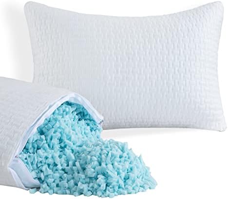 HOMBYS Extra Firm Bamboo Bed Pillows for Sleeping, Shredded Memory Foam Pillows King Size Set of 2, Adjustable Cooling Pillow for Side, Back, Stomach Sleepers with Removable Cover