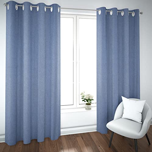 Dalina Textil - Cortinas Salón Dormitorio diseño de Lino - Cortinas Semitranslúcidas con Ojales un Panel de 140 x 260 cm Color Azul Zafiro