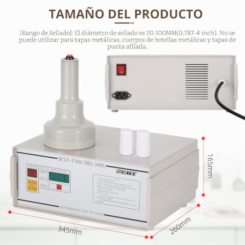 Miniatura 3 de Newtry Máquina De Sellado Por Inducción Dcgy-500 De 20-100 Mm, Sellador Eléctrico De Papel De Aluminio Para Botellas De Plástico O Vidrio Con Tapa Plana Y No Metálica