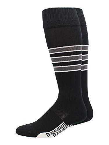 MadSportsStuff Dugout Striped Baseball Socks - Black/Graphite/White, Large