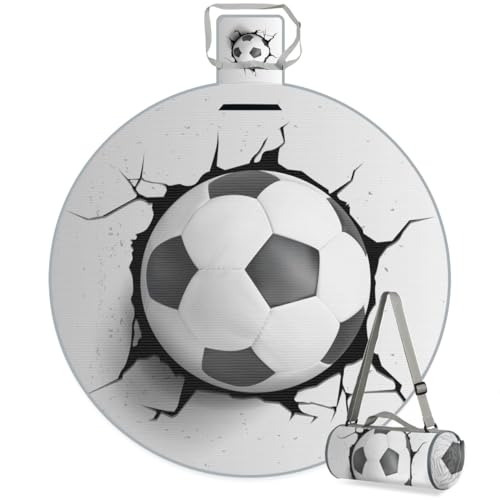 Shimoshe Cracked Wall Soccer Ball Picnic Outdoor Blanket Foldable Waterproof Sandproof Beach Blanket Portable Water-Resistant Round Picnic Mat for Travel Camping Park Lawn