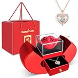 Preserved Flower Red Rose with Heart Necklace, Gifts for Mom, Girlfriend, Women, Wife, Grandma on Christmas, Valentine's Day, Mother's Day, Birthday, Anniversary, Thanksgiving