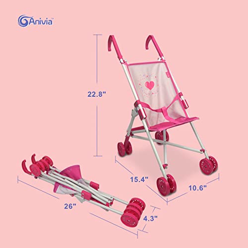 Doll Stroller Toy Anivia Realistic Doll Stroller Heart Design Gifts For Toddlers And Girls Foldable Baby Doll Stroller Toy Pink 102 #TOP3