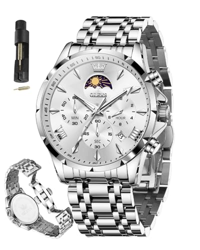 Image of OLEVS Watches for Men Analog Quartz Original Branded Mens Watch Chronograph Stainless Steel Chain 3ATM Waterproof Wrist Watch for Men