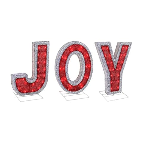Fabric 3 Piece Christmas Joy Sign 60 Lights 18.5" J, O and Y Lighted Joy Letter Set for Indoor or Outdoor Christmas Decorations Yard Art Cover