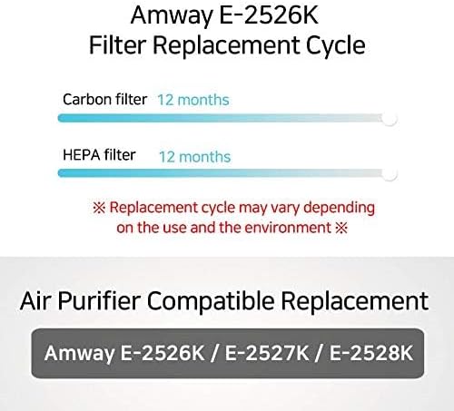 Diagram showing recommended replacement cycle for Carbon and HEPA filters as 12 months
