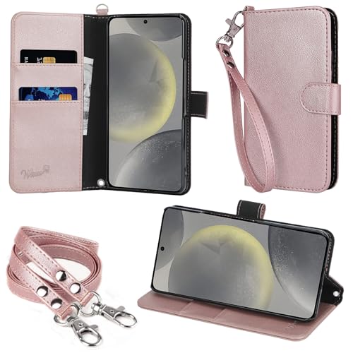 wisers Galaxy S24 SC-51E SCG25 ケース 手帳型 スマホケース 対応 (ローズゴールド) (カードホルダー/スタンド機能付き) ストラップ 2種付き (ハンドストラップ/ネックストラップ) 2024年 新型