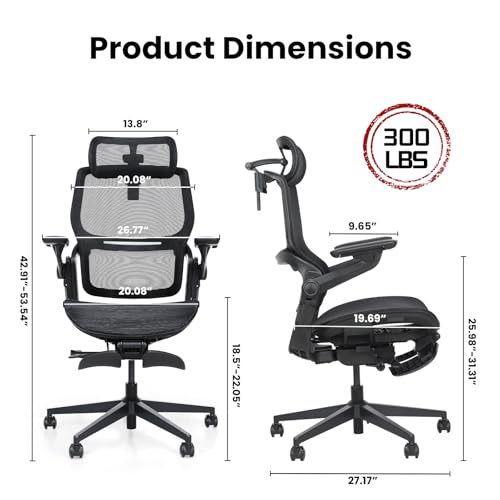 Image of Ergonomic Office Chair, Gaming Chair with Headrest, Mesh Desk Chair with Lumbar Support, Adjustable Seat Depth & 5D Armrest