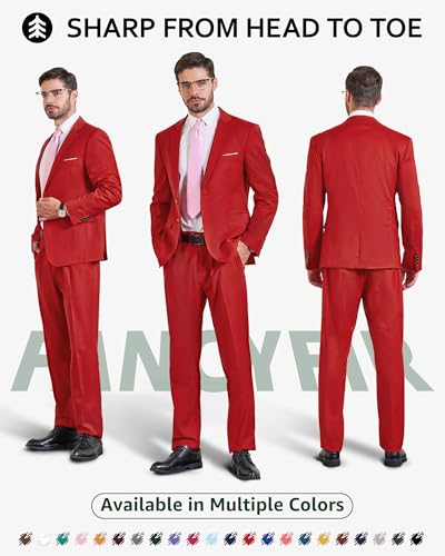 Men's Slim Fit 2 Button 2-Piece Suit Set, Solid Blazer Dress Business Wedding Party Homecoming Jacket Pants2