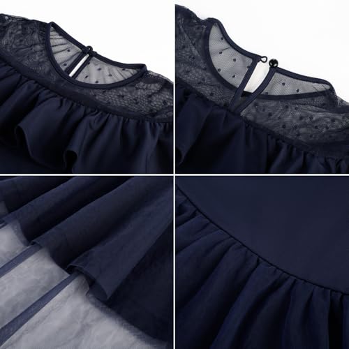 GRACE KARIN Mädchen Elegant Tüll Cocktailkleid mit Gürtel Rundhals Rüschen Partykleid Marineblau 8 Jahre