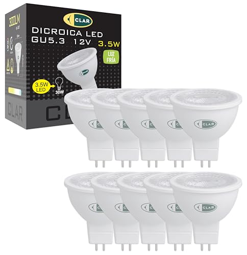 CLAR - Bombilla LED GU5.3, GU5.3 LED, MR16 LED, 3,5W Blanco Frío 6000ºK (Pack 10)