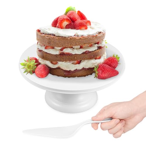 Eyoulife Plato para tartas con pie, diámetro de 30 cm, soporte para tartas con pala para tartas, capacidad de carga estable, para fiestas de cumpleaños, bodas, bebés, luna llena, banquetes, reuniones