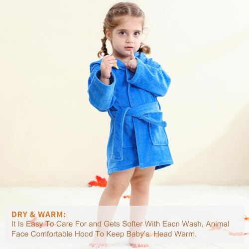 Image of MICHLEY Girls Boys Robe Cotton Towel Baby Dinosaur Style Hooded Bathrobe