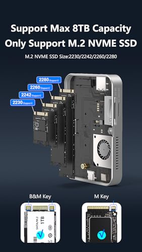 Image of INICIO Magnetic M.2 NVMe SSD Enclosure, 8 in 1 USB C Hub with HDMI SD TF Reader 10Gbps Magsafe & Cooling Fan for iPhone 16 15 Pro Max ProRes MacBook iPad Pro S25, Support SSD Size 2230 /2242 /2260 /2280