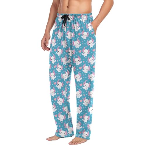 Aflyko Ocean Men's Pajama Pants Axolotl Heart Blue Pjs Sleepwear Bottoms2