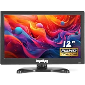 12 inch FHD Small IPS Monitor LCD Display Screen 1920×1080 60Hz 16:9 with BNC VGA AV Input Built-in Lounspeakers for CCTV Security Camera DVR PC RasPi