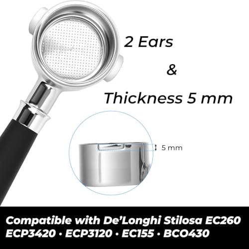 Image of 51mm Bottomless Portafilter Kit, Espresso Accessories Kit includes Puck Screen, WDT Tool, Espresso Dosing Funnel, Double Shot Filter Basket (Black, 51mm Fits Delonghi / 2 Ears)