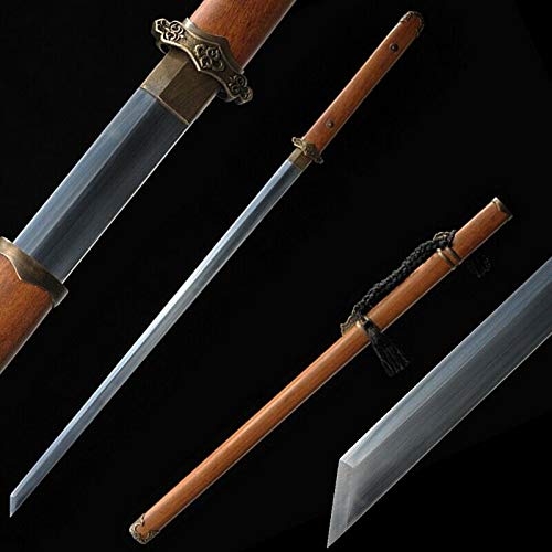 GLW Sword Cold Frost Sword TangDao High Manganese Steel Sharp Blade Battle Ready 100% Handmade Grinding Polishing Chinese Longquan Sword Sword Jian Sharp Blade Battle Ready
