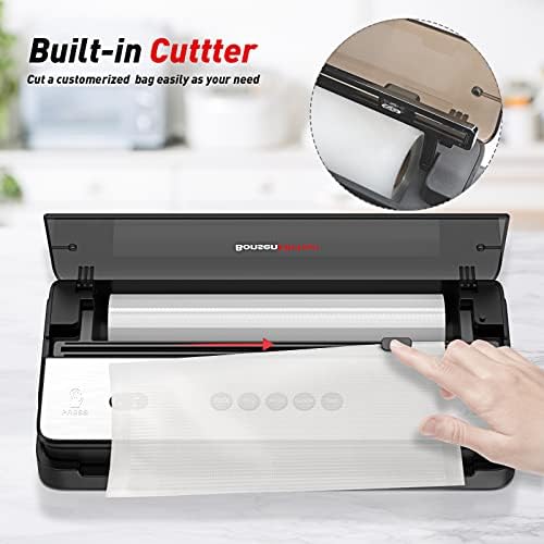 Bonsenkitchen Vacuum Sealer, Food Sealing Machine with Built-in Cutter & Vacuum Roll Bags, Removable, Dry & Moist Food Fresh Preservation, VS3017(Black)