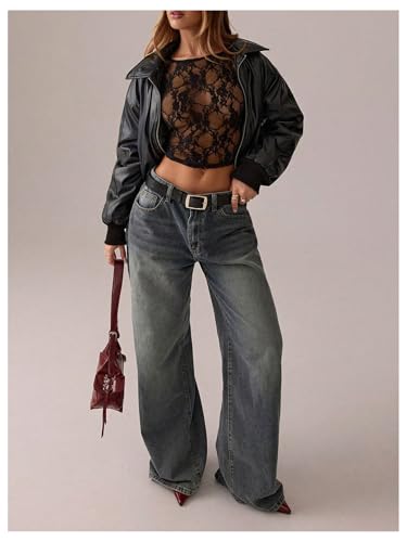 Milumia Women's Sexy Lace Sheer Tank Top Sleeveless See Through Mesh Crop Top Party Going Out3