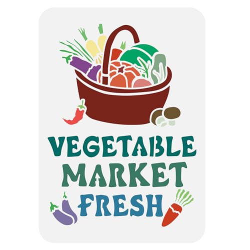 FINGERINSPIRE Vegetable Market Signs Stencil 8.3x11.7' Pumpkin Chili Carrot Mushroom Eggplant Stencil Word...