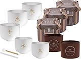 Meinl Sonic Energy Crystal Singing Bowls, Set of 5 — TCM Tuned Frosted Quartz with Mallets, Bag, O-Rings — for Meditation, Yoga, Sound Baths, Chakra Healing