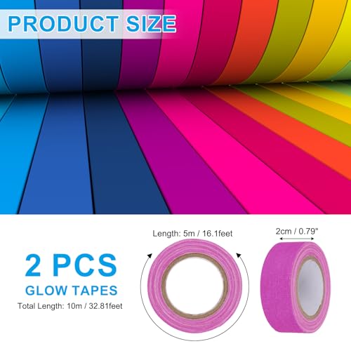 Image of PATIKIL Neon Gaffer Cloth Tape, 0.8 Inch x 32.8 Feet Colored Cotton Glow Tape Markers Fluorescent Blacklight Glow in The Dark Reflect Tape Stickers for Party Decorations, Purple