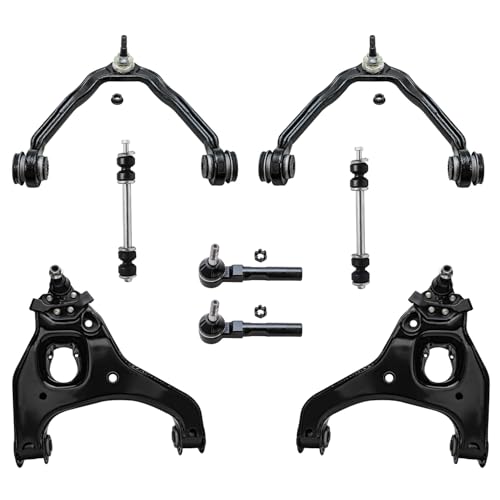 Image of Detroit Axle - RWD 8pc Front Control Arms Kit for 1999-2006 Chevrolet Silverado 1500 GMC Sierra 1500, 4 Lower & Upper Control Arms w /Ball Joints 2 Outer Tie Rods 2 Sway Bars Replacement