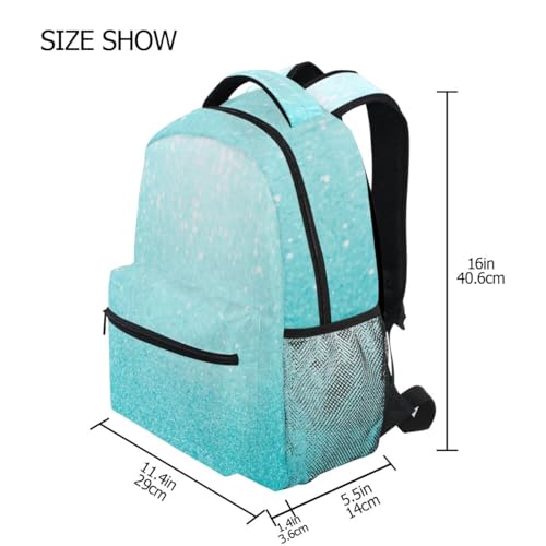 GAIGEO White Blue Gradient Glitter School Backpack, Heavy Duty 18L Girls School Backpacks, Name Tag Adjustable Straps Hand Wash, M4