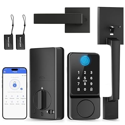 POWIFY Keyless Entry Door Lock with Handle, APP Control Smart Front Lock Set, Keypad Door Lock with Handle, Keypad Deadbolt Auto Lock, Easy to Install, Bluetooth, Black