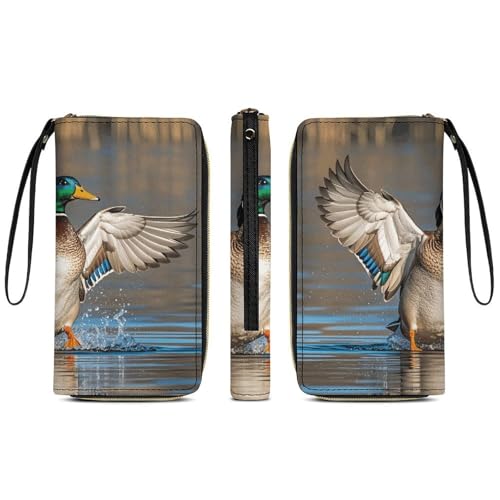 Women Wallets Hunting Flying Wild Ducks Leather Wallet for Women Thin Wallet with Zipper Pocket Card Holder3