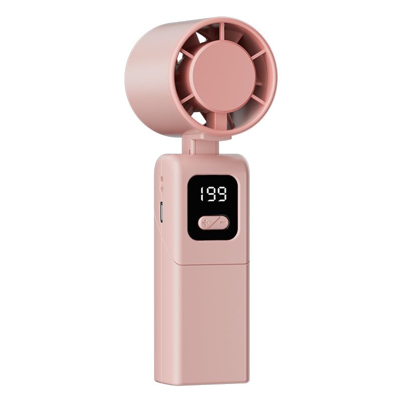 WJCYYDS Hand Held Fan,Portable Handheld USB Rechargeable Fans with 199 Speeds,Battery Operated Mini Fan Foldable Desk Desktop Fans with LED Display for Home Office Bedroom Outdoor Travel (Pink)