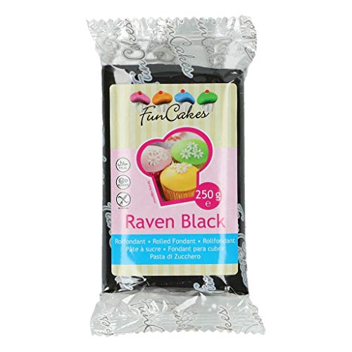 FunCakes Fondant para Cubrir Tartas, Cupcakes, Galletas o Modelar color Negro: Sabor Vainilla, Flexible, Sin Gluten, Halal, Kosher D, Apto Véganos, 250g