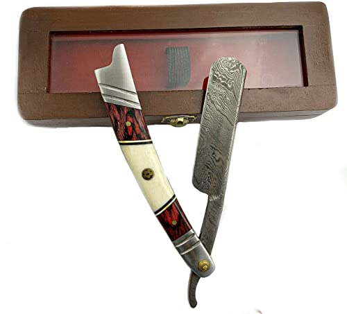 Damascus Razor Buffalo Bone Hand Made Straight Razor Folding Razor With Shaving Ready Classic Barber Blade Edge, Men Straight Razor,Razor With Wood Box, Close Shave, Great Gift By Sharpend