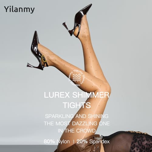 Image of Yilanmy Shiny Polka Dot Patterned Tights for Women Sheer Shimmer Pantyhose 20D High Waist Heart Stockings