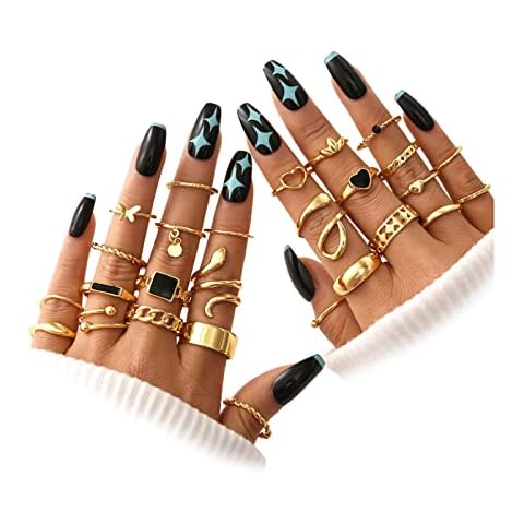 FAXHION 27 Pcs Gold Knuckle Rings Set for Women, Vintage Stackable Boho Snake Finger Rings, Midi Hollow Rings Pack (A-Gold-27pcs) Cover