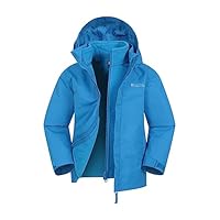 Mountain Warehouse Fell Kids 3 in 1 Jacket - Water-Resistant Triclimate Raincoat, Detachable Inner Coat & Packaway Hood - For Walking, Hiking & Outdoors Bright Blue Kids Size 9-10 Years